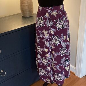 LOFT Burgundy Floral Midi Skirt